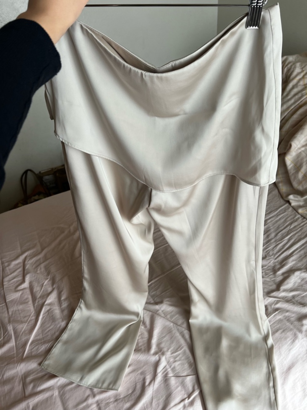 H&M Cream Wide-Leg High-Rise Satin Pants